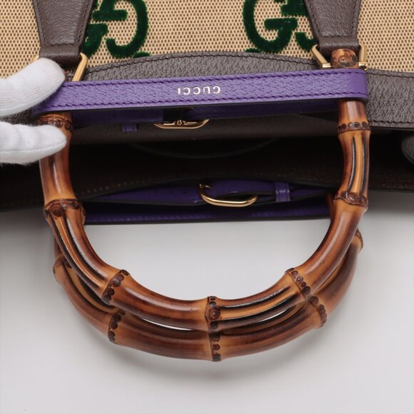 Gucci x Adidas Bamboo Diana Canvas & Leather 2 Way Handbag Beige×Brown 678842 - Picture 5 of 16